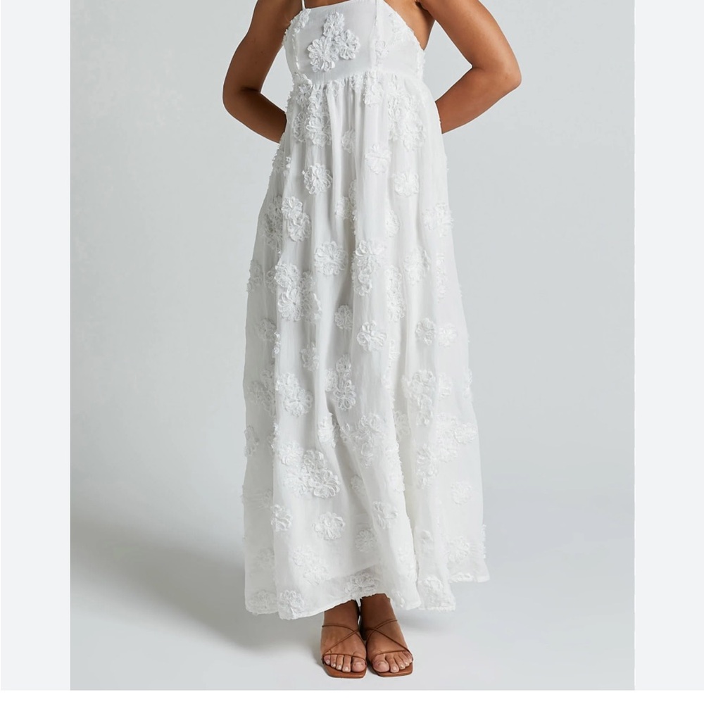 Showpo White Floral Appliqué Maxi Dress with Back Tie